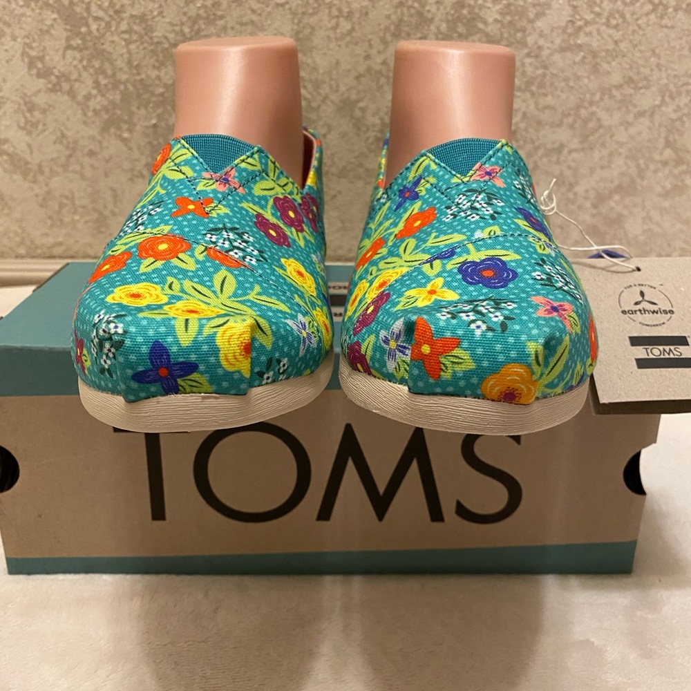 Toms Baltic Blue Autumn Floral Organic Cotton Slip-On Flats - Picture 8 of 13